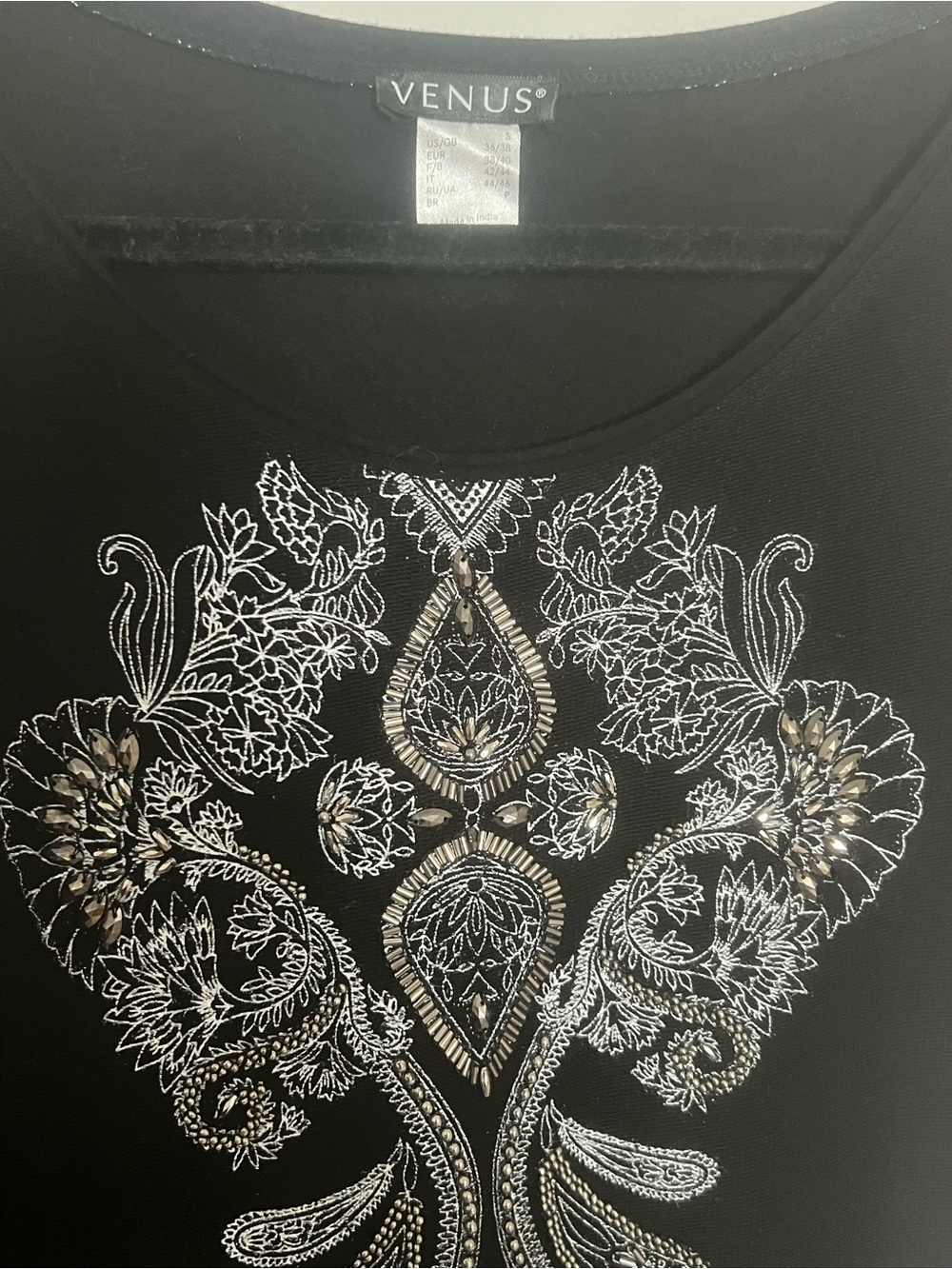 VENUS Black Dress with Metallic Embellished and Embroidered Floral Design